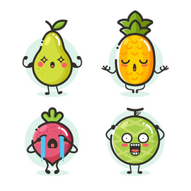 水果梨菠萝萝卜哈密瓜插画