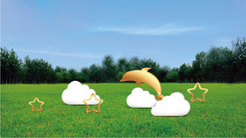 园林小品 海豚 白云