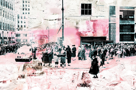 手绘欧式建筑街景人物背景墙