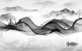 简约新山水背景墙 TIF分层