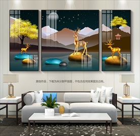 轻奢星空麋鹿客厅装饰画沙发背景