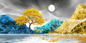 抽象麋鹿山水画