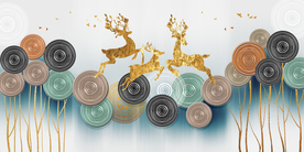 麋鹿装饰画三联画