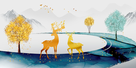 麋鹿三联画玄关