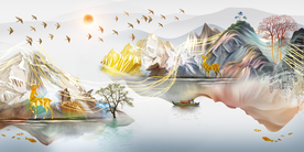 麋鹿山水三联画玄关