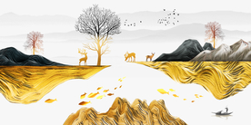 麋鹿山水晶瓷画