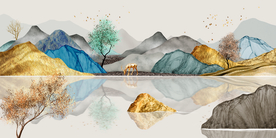 麋鹿山水晶瓷画