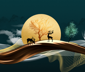 丝带麋鹿装饰画