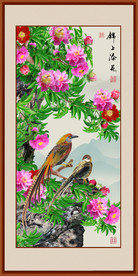 玄关牡丹金鸡鸟装饰画