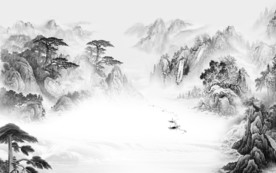 国画山水画背景 文件分层画