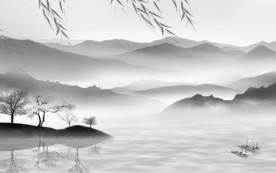 水墨山水画背景 文件分层画