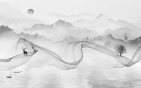 现代 山水画背景 文件分层画