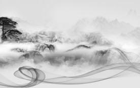 高雅山水画电视墙 文件分层画