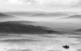 风景山水画电视墙 文件分层画