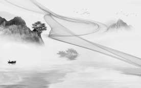 中式山水电视背景 文件分层画