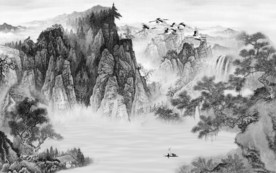灰色新山水无框画 文件分层画