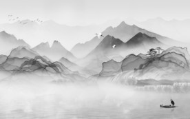 中国风新山水无框画 文件分层画