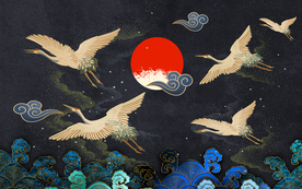 国潮故宫仙鹤背景墙