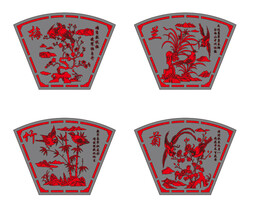 梅兰竹菊扇形真石漆喷绘