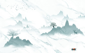 新品 灰色新山水画 文件分层画