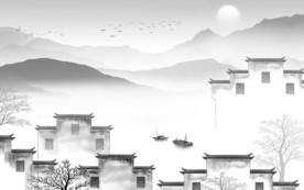 徽派灰色新山水画 文件分层画