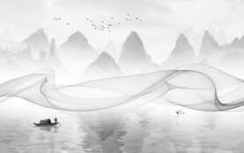 线条灰色新山水画 文件分层画