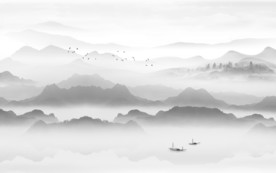 现代 灰色新山水画 文件分层画