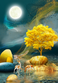 高端发财树麋鹿装饰画