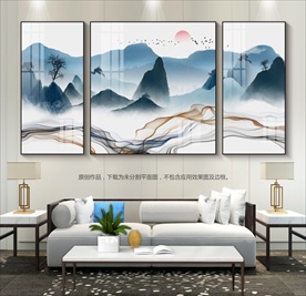 新中式客厅装饰画群山图