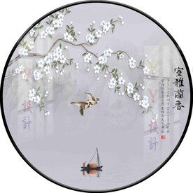 新中式意境花鸟圆形装饰画图片