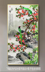 手绘梅花喜鹊竹子玄关装饰画