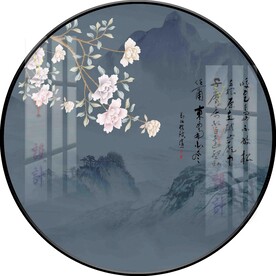 新中式手绘工笔花鸟圆形装饰画图