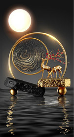 新中式晶瓷金色麋鹿光影背景墙