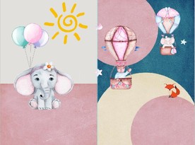 水彩小象小熊儿童房装饰无框画