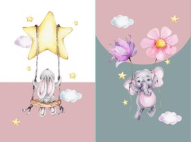 水彩兔子小象儿童房装饰画