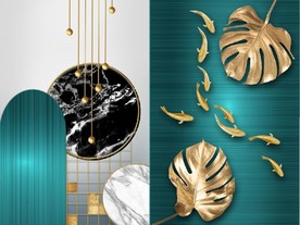 现代晶瓷抽象几何树叶装饰无框画