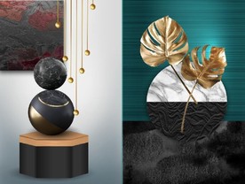 现代晶瓷抽象几何树叶装饰无框画