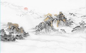 新中式大理石金色水墨山水背景墙