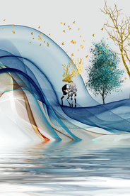 山水麋鹿装饰画