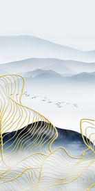 金色线条山水画