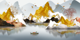 金色山水金箔画