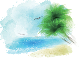 海洋写生水彩画