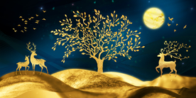 金色麋鹿三联画玄关