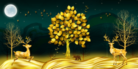 麋鹿晶瓷画三联画