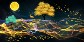 麋鹿彩带装饰画三联画玄关