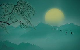 卡通插画国潮日出背景