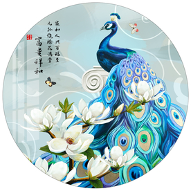富贵祥和孔雀圆形装饰画