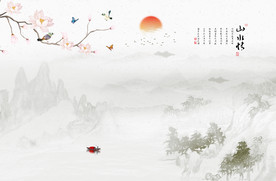 中式水墨山水背景墙