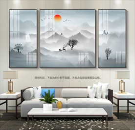 新中式山水画客厅装饰画三联画
