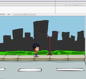 小男孩孤独的在路上走8秒